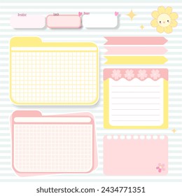 Planner stickers. Signs, symbols, objects and templates for planners, invitations, notebooks, diaries and cards. Personal memo, paper blank list, document , cardboard. Inspiration weekly planer Empty 