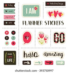 Planner stickers. Signs, symbols, objects and templates  for planners, invitations, notebooks, diaries and cards.