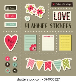 Planner stickers. Signs, symbols, objects and templates  for planners, invitations, notebooks, diaries and cards.