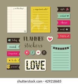 Planner stickers. Signs, symbols, objects and templates for planners, invitations, notebooks, diaries and cards.