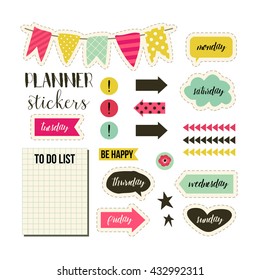 Planner stickers. Signs, symbols, objects and templates for planners, invitations, notebooks, diaries and cards.