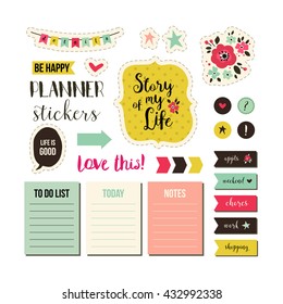 Planner stickers. Signs, symbols, objects and templates for planners, invitations, notebooks, diaries and cards.