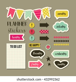 Planner stickers. Signs, symbols, objects and templates for planners, invitations, notebooks, diaries and cards.