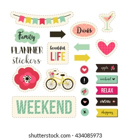 Planner stickers. Signs, symbols, objects and templates for planners, invitations, notebooks, diaries and cards.