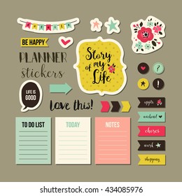 Planner stickers. Signs, symbols, objects and templates for planners, invitations, notebooks, diaries and cards.