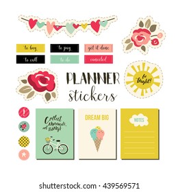 Planner stickers. Signs, symbols, objects and templates for planners, invitations, notebooks, diaries and cards.