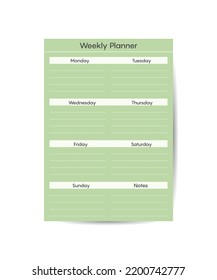 Planner template for business and studying with weekly plan pages task and check list flat vector illustration
