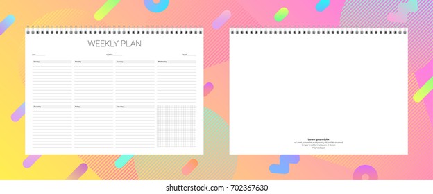 Planner template in landscape orientation. A4 format. Inside page and back cover.