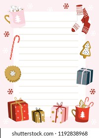 Planner template. Organizer and schedule with place for Notes. to do. wish list. Vector illustration. Cute and trendy. Christmas style