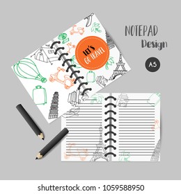 Planner template. Printables with travel elements. Eiffel tower design. Vector notebook