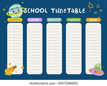 Plantilla del planificador. Horario escolar. Organizador y horario con lugar para Notas. 
