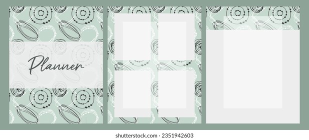 Planner templates for notes, reminders, plans, ideas, timetable, with abstract doodle pattern background. Vector illustration