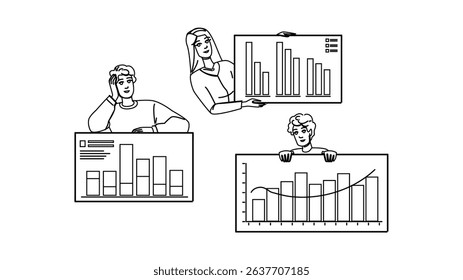 planner time management chart vector. calendar line, organizer efficiency, prioritize goals planner time management chart character. people black line pencil drawing illustration