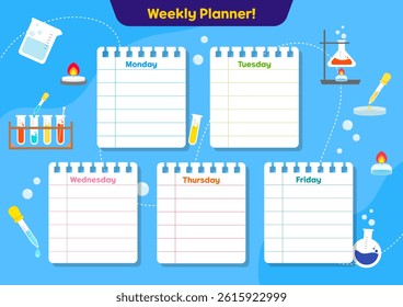 Planner, timetable illustration. Weekly schedule illustration design for people who love science. Vector illustration.	