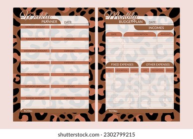 planner, to-do list,
vector weekly, monthly planner templates, organizer with place for notes,
keeping business organizer notebooks, abstract modern design, leopard print
eps 10