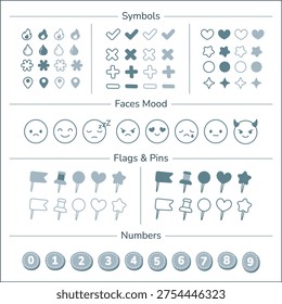 Planner Tracker Icons and Symbols Mood Faces Flags and Numbers for Bullet Journal
