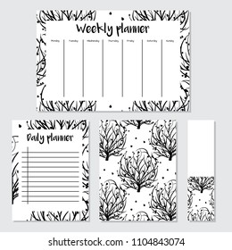Planner with tree of life in hand drawn style. For bed linen, paper and creative design. Vector illustration. Isolated on white