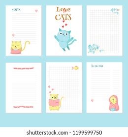 Planner vector template with cute cats and pets accessories. Organizer and schedule with place for notes and To do list.