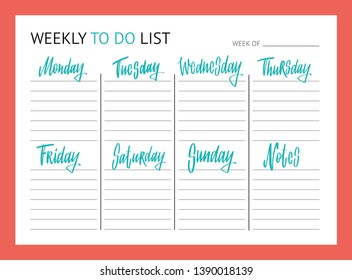 Planner Week Do List Names Weekdays Stock Vector (Royalty Free ...