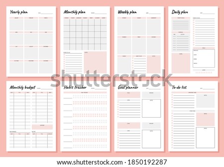 Planner. Weekly and days organizers for schedule list with reminder, checklists, important date and notes. Simple life planners daily routine organization time management vector minimalist templates