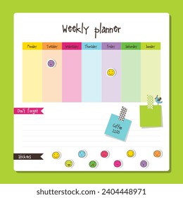Planner. Weekly Note paper, Notes, to do list. Organiser planner template. Note paper.