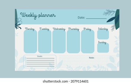 Planner weekly template in blue