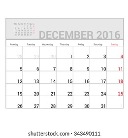 planners for 2016 december vector illustration