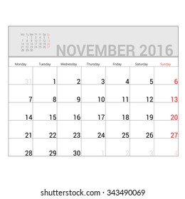 planners for 2016 november vector illustration