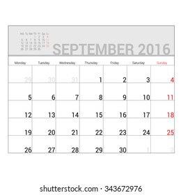 planners for 2016 september vector