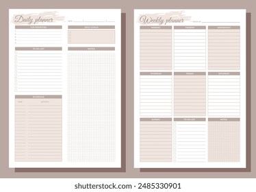 Planificadores establecidos. Planificadores diarios y semanales. Cuaderno blanco en blanco página A4. 