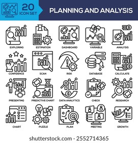 Colección De Conjunto De Iconos De Línea De Planificación Y Análisis