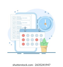 Planning App Concept. Calendar, schedule, appointment. Business Task Management. priority, important, reminder days on calendar. productivity concept. flat design illustration.