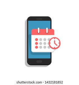 Planning app on smartphone screen. Calendar, schedule, appointment, concept. Vector illustartion in flat style.