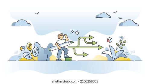 Planning backup with possible business risk scenario options outline concept. Various solutions and options as successful preparation for future crisis vector illustration. Possible alternative path.