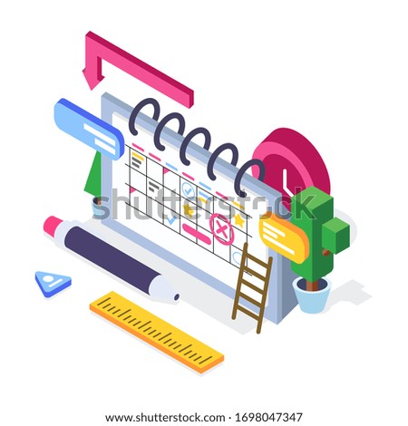 Planning planning banner concept. Can be used for web banner, infographic. Flat isometric vector illustration isolated on white background. Effective day planning. Time distribution.Mark your calendar