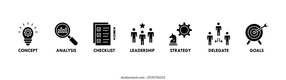 Planning banner web icon vector illustration concept with icon of concept, analysis, checklist, leadership, strategy, delegate and goals