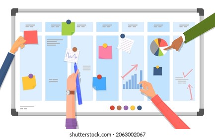 Planning board. Company work strategy, programming project plan. Team make schedule, managers collaboration. Discuss working week decent vector concept