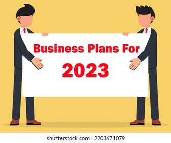 Planning for Business 2023. Two Businessman standing and displaying a white placard to write it on your own text