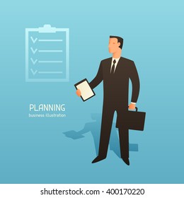 Planning business conceptual illustration with businessman. Image for web sites, articles, magazines.