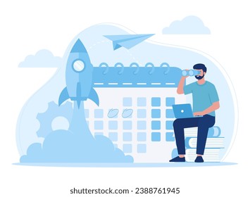 planear el concepto de tendencia de fecha de lanzamiento comercial ilustración plana
