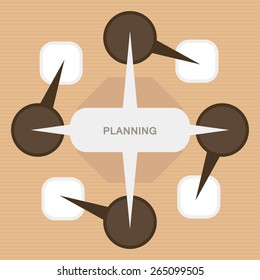 Planning business process flat retro design illustration in beige and brown colors art