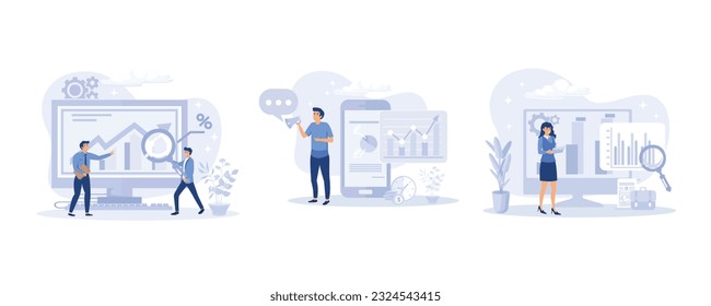 Planning Business Strategy and Managing Data on Laptop and Smartphone. Business Intelligence and Analysis Concept. flat vector modern illustration