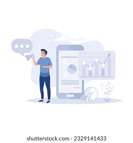 Planning Business Strategy and Managing Data on Laptop and Smartphone. Business Intelligence and Analysis Concept. flat vector modern illustration