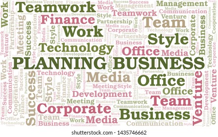 Planning Business word cloud. Collage made with text only.