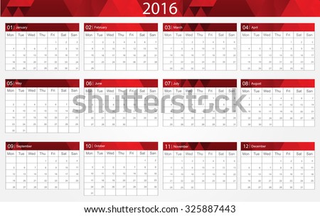 Planning calendar 2016.Abstract calendar for 2016.Vector illustration.