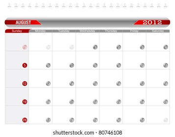 Planning Calendar -August 2012, Week starts on Sunday.
