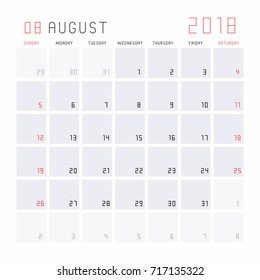 Planning calendar August 2018