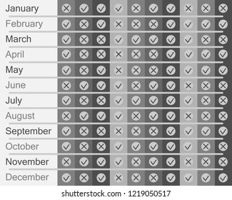 Planning calendar with circle icons. Vector graphic