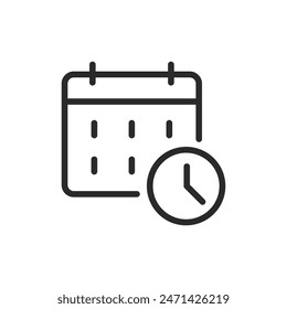 Planning, calendar and clock, linear style icon. Editable stroke width