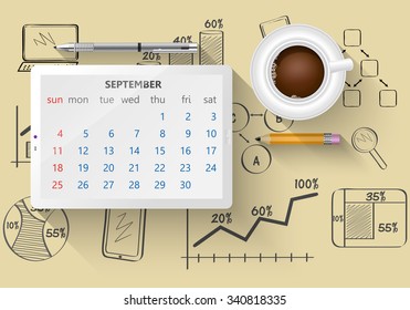 Planning calendar in the computer tablet showing the month of September